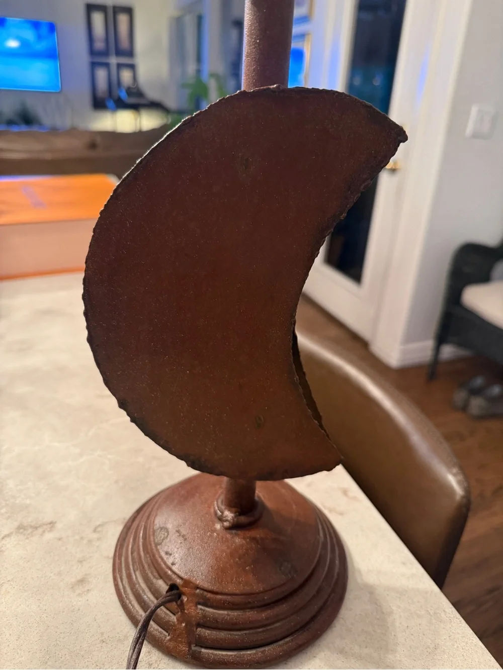 Rustic wrought iron metal industrial folk art Crescent Moon celestial table Lamp